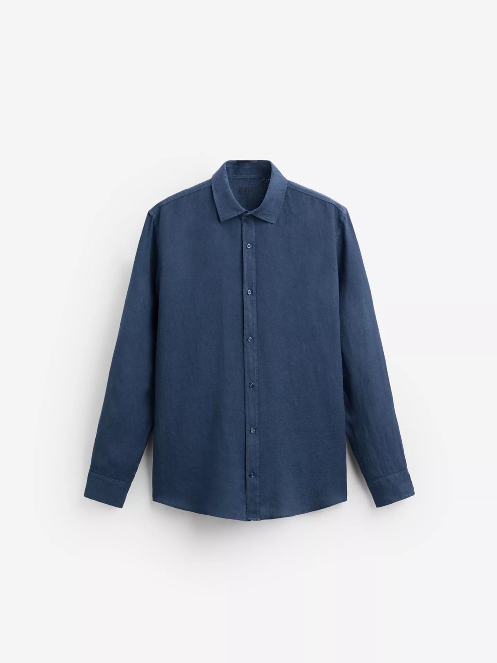 Men's Linen 100% Long Sleeve Navy Button-Up Shirt